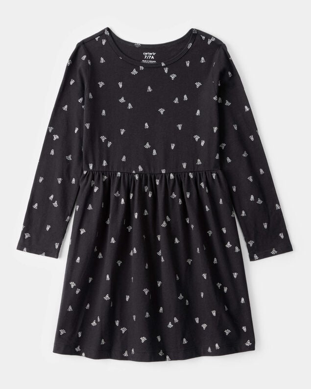 Product image 1 of Girls Halloween Ghost Long-Sleeve Dress - Black