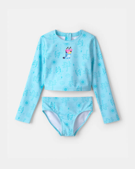 girls 2-piece bluey™ rashguard swimsuit set - blue