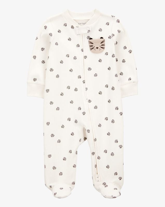 Product image 1 of Baby Boy Tiger Print 2-Way Zip Cotton Sleep & Play Pajamas - Ivory