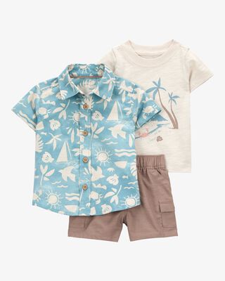 Product image 1 of Baby 3-Piece Beach Print Little Short Set