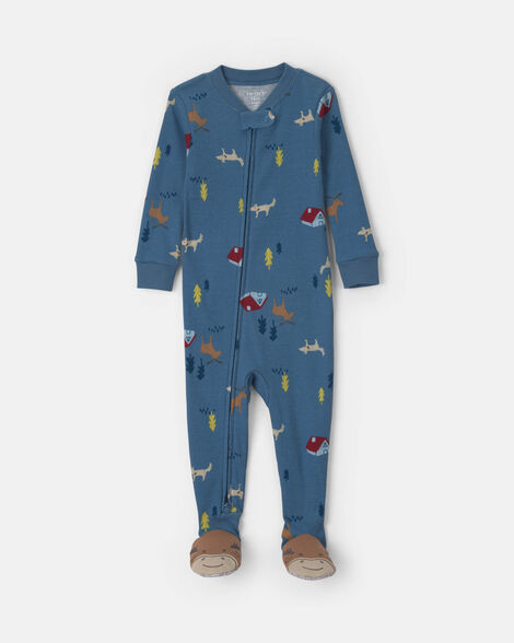 baby boy moose print 100% cotton 1-piece pajama - blue