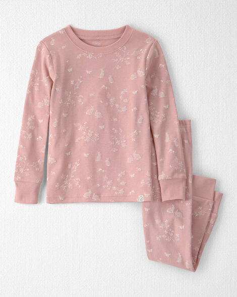 Toddler Girl 2-Piece Organic Cotton Ribbed Pajama Set in Pink Bunnies