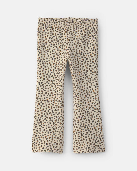 toddler girl leopard fleece pull-on stretch leggings - brown