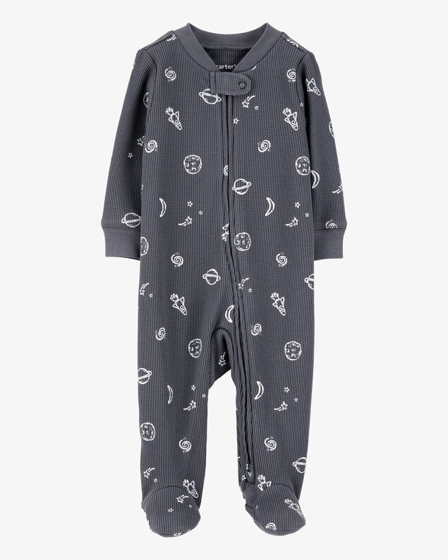 Product image 1 of Baby Boy Space Print 2-Way Zip Waffle Knit Sleep & Play - Grey