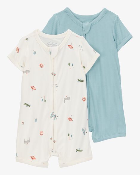Product image 1 of Baby Boy 2-Pack PurelySoft Zip-Up Rompers - Blue/Ivory