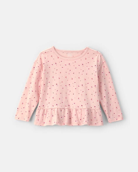 toddler girl heart long-sleeve peplum top - pink
