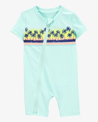Product image 1 of Baby 1-Piece Palm Tree Short-Sleeve Rashguard Swimsuit - Mint