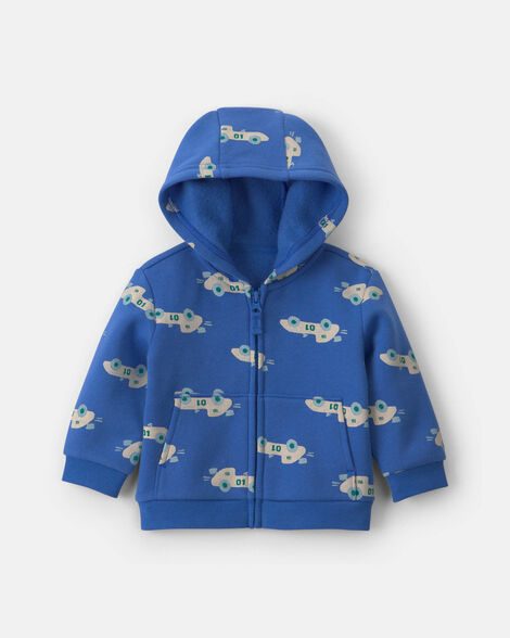 baby boy racecar fleece zip-up hoodie - blue