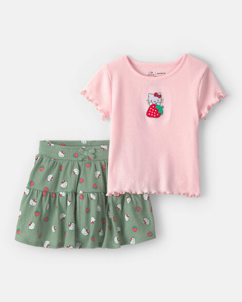 toddler girl 2-piece hello kitty® strawberry top & skort set - pink/green