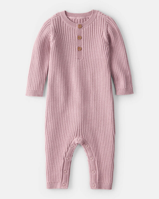 Product image 1 of Baby Girl Ribbed Cotton Jumpsuit - Pink