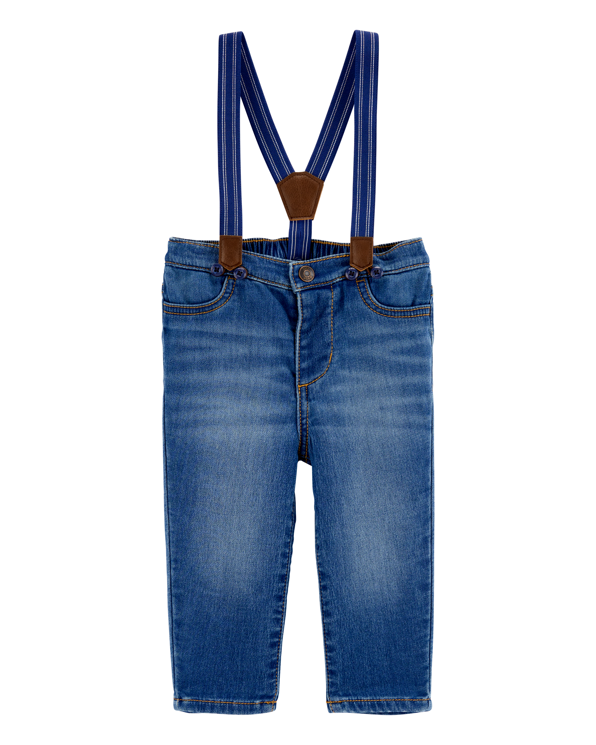 Baby Knit-Denim Suspender Pants