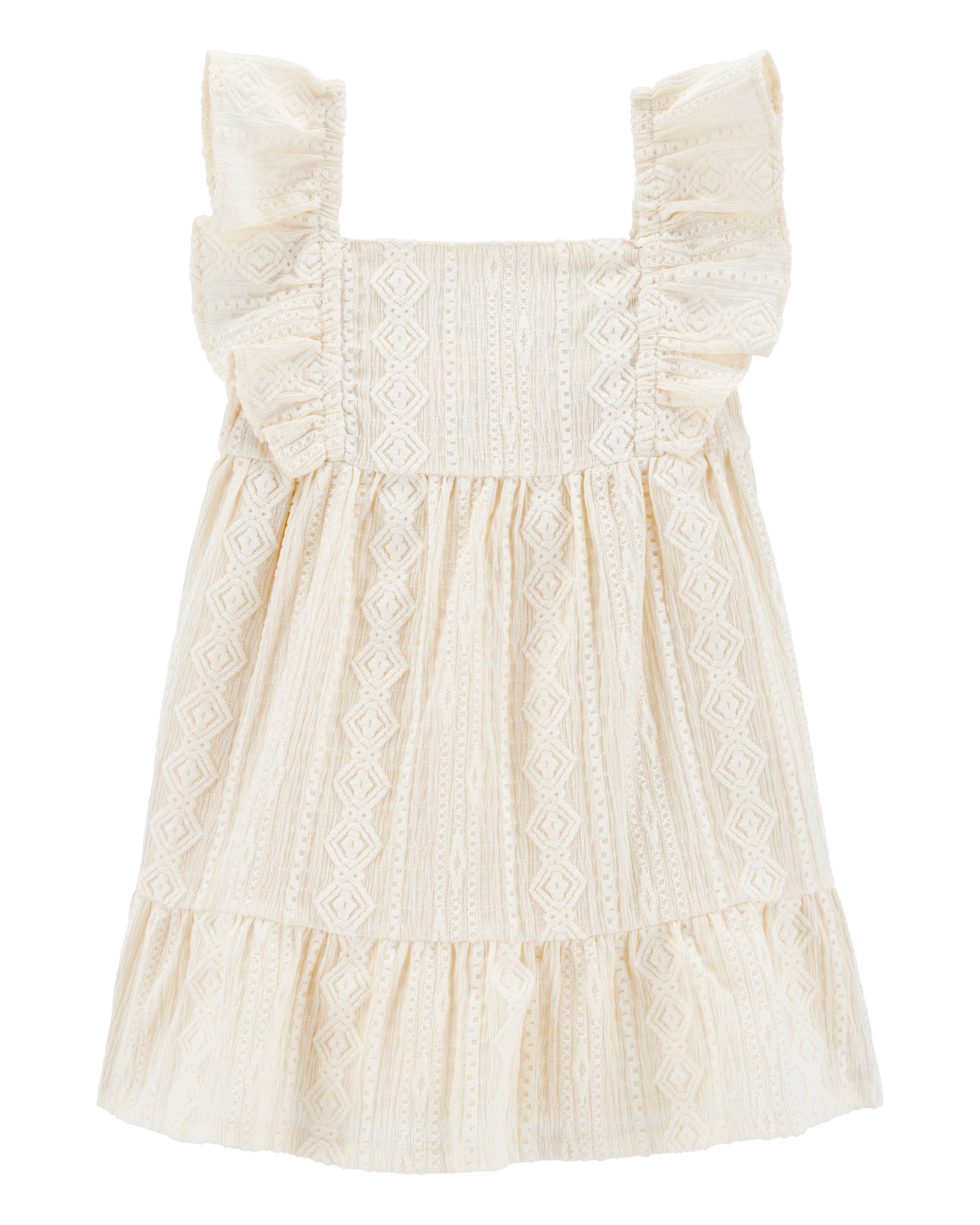 Baby Tiered Flutter-Sleeve Crochet Dress - Ivory
