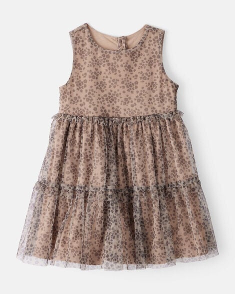 Toddler Girl Leopard Print Sleeveless Tulle Occasion Dress - Brown