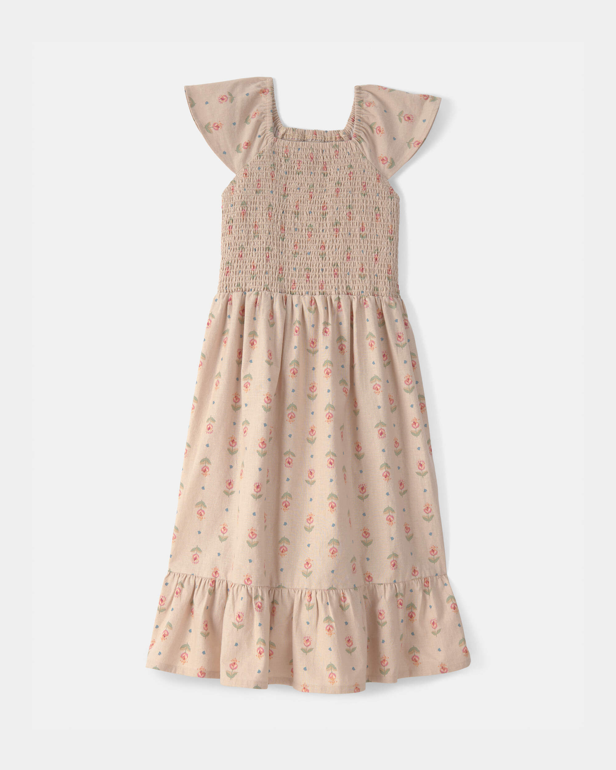 OshKosh Bgosh Girls Floral Smocked Midi Dress 10 Tan 23$
