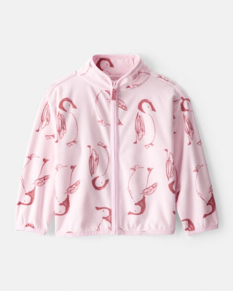 Toddler Girl Penguin Microfleece Zip-Up Jacket - Pink