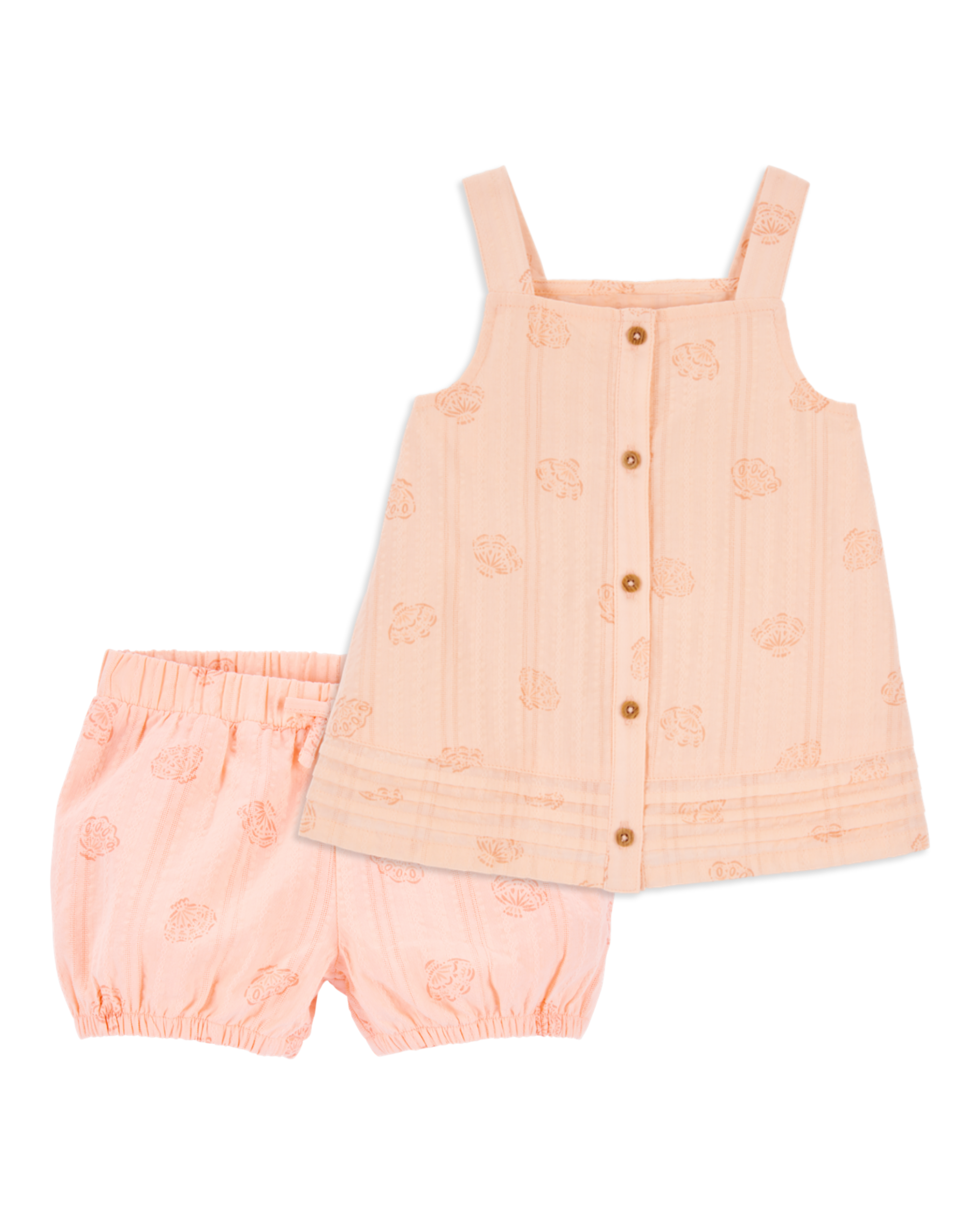 Baby 2-Piece Seashell Cotton Tank & Pull-On Shorts Set - Coral