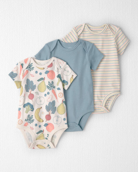 Baby 3-Pack Organic Cotton Bodysuits in Veggie Fruit Print