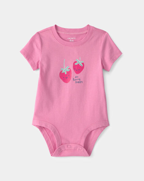 baby girl 'so berry happy' strawberry graphic bodysuit - pink