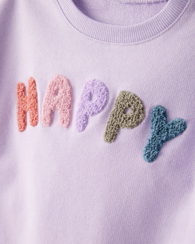 Product image 2 of Toddler Girl Happy French Terry Long-Sleeve Pullover Sweatshirt - Purple