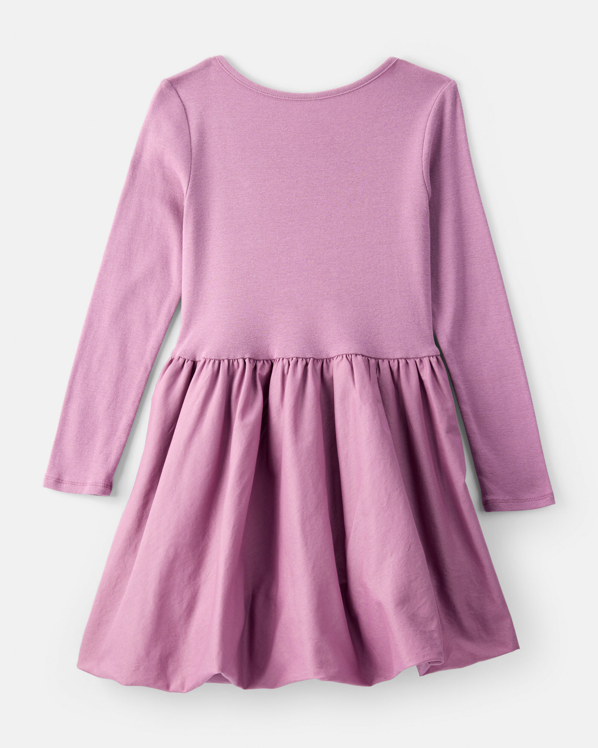 Girls Long Sleeve Cotton Bubble Dress - Purple