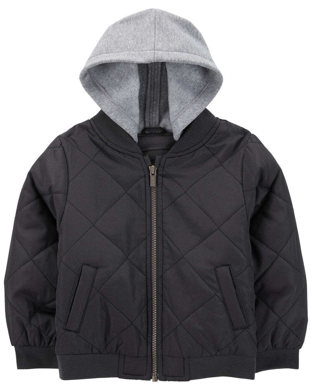 Black Toddler Quilted Bomber Jacket