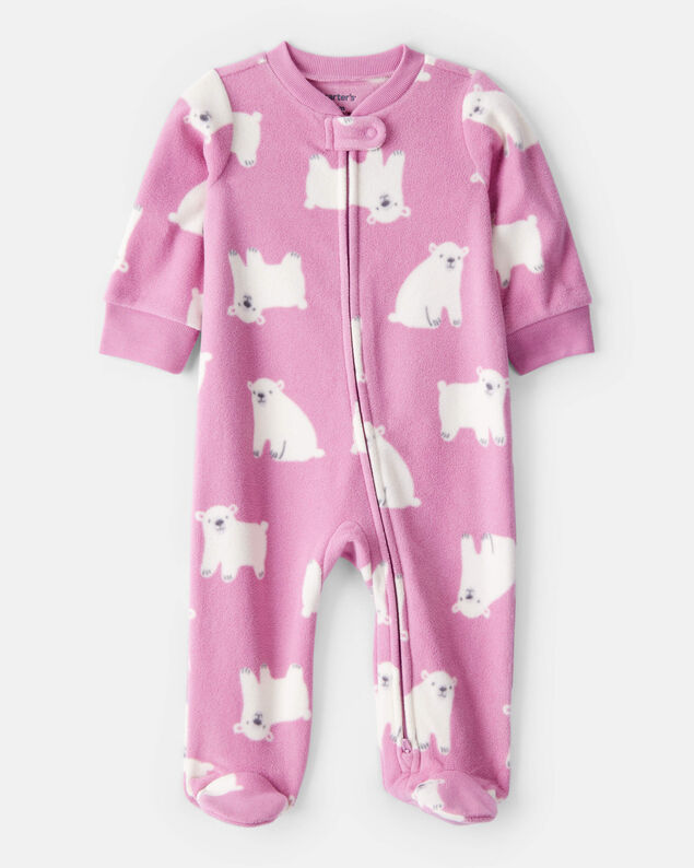 Product image 1 of Baby Girl Polar Bear Print Loose Fit Long-Sleeve Sleep & Play Pajamas - Pink