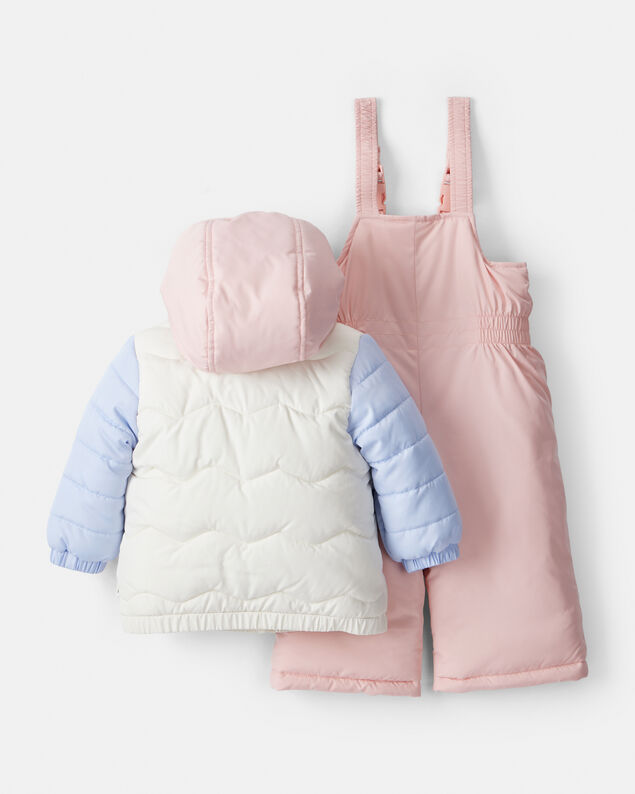 Product image 2 of Baby Girl 2-Piece Color Block Hooded Snowsuit Jacket & Bib Set