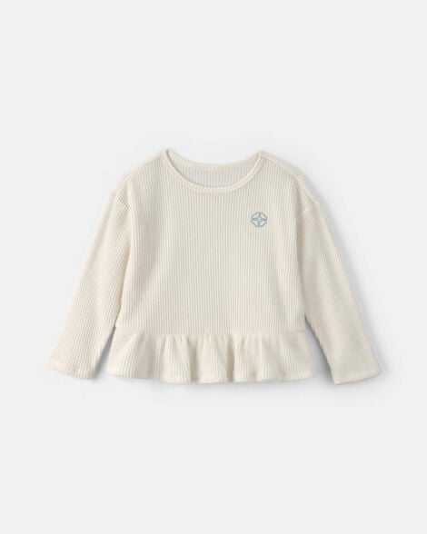Toddler Girl Thermal Long-Sleeve Peplum Top - Cream