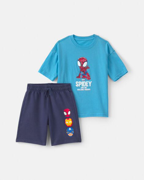 baby boy 2-piece ©marvel spider-man short-sleeve top & short set - blue
