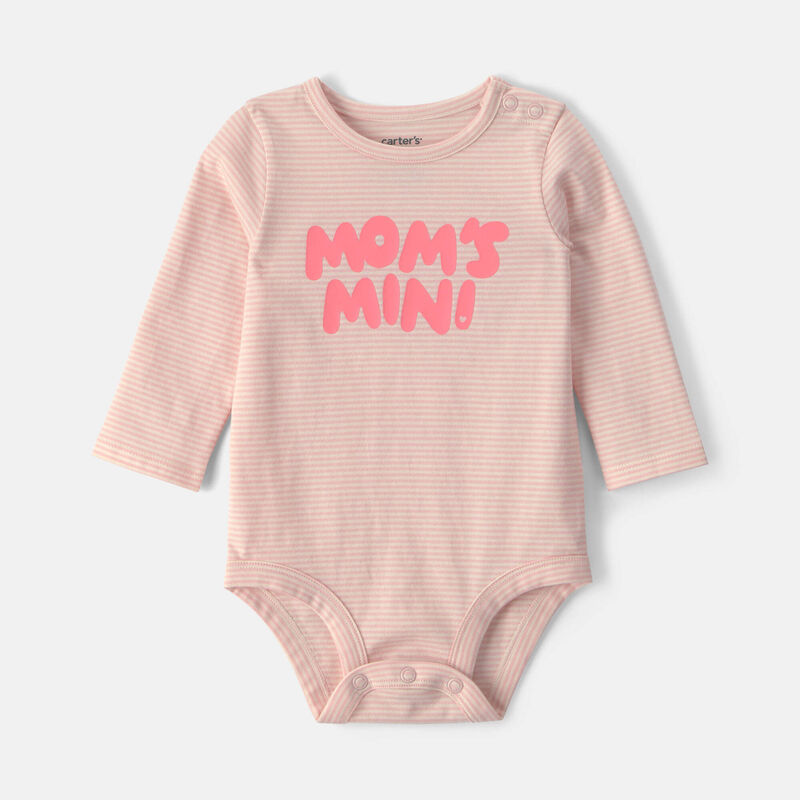Baby Girl 'Mom's Mini' Long-Sleeve Graphic Bodysuit - Pink