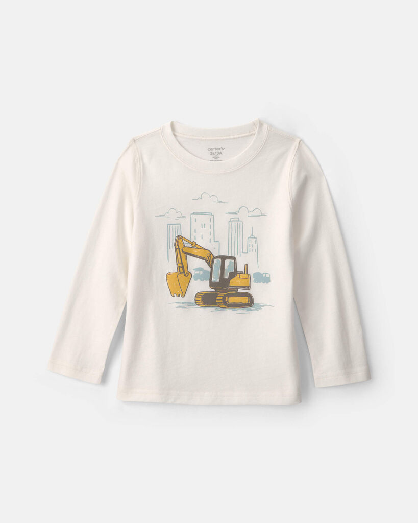 Carter's toddler boy construction long-sleeve graphic tee 2T Cream