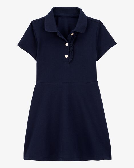 Product image 1 of Toddler Pique Short-Sleeve Uniform Dress - Navy