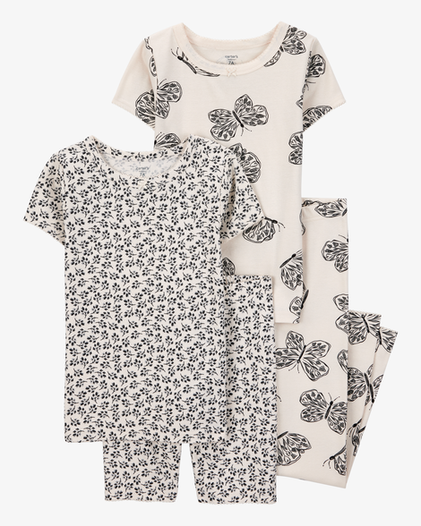 kid 4-piece butterfly 100% snug fit cotton pajamas - black/white