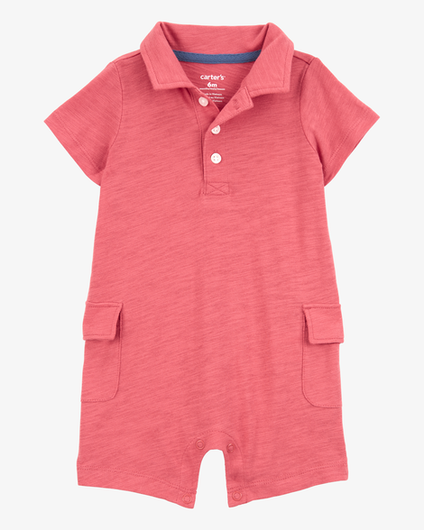 baby polo cotton romper - red
