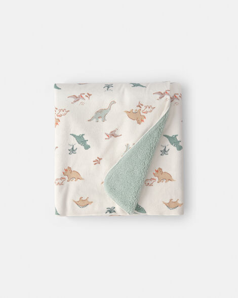 baby boy dinosaur plush blanket - green/ivory