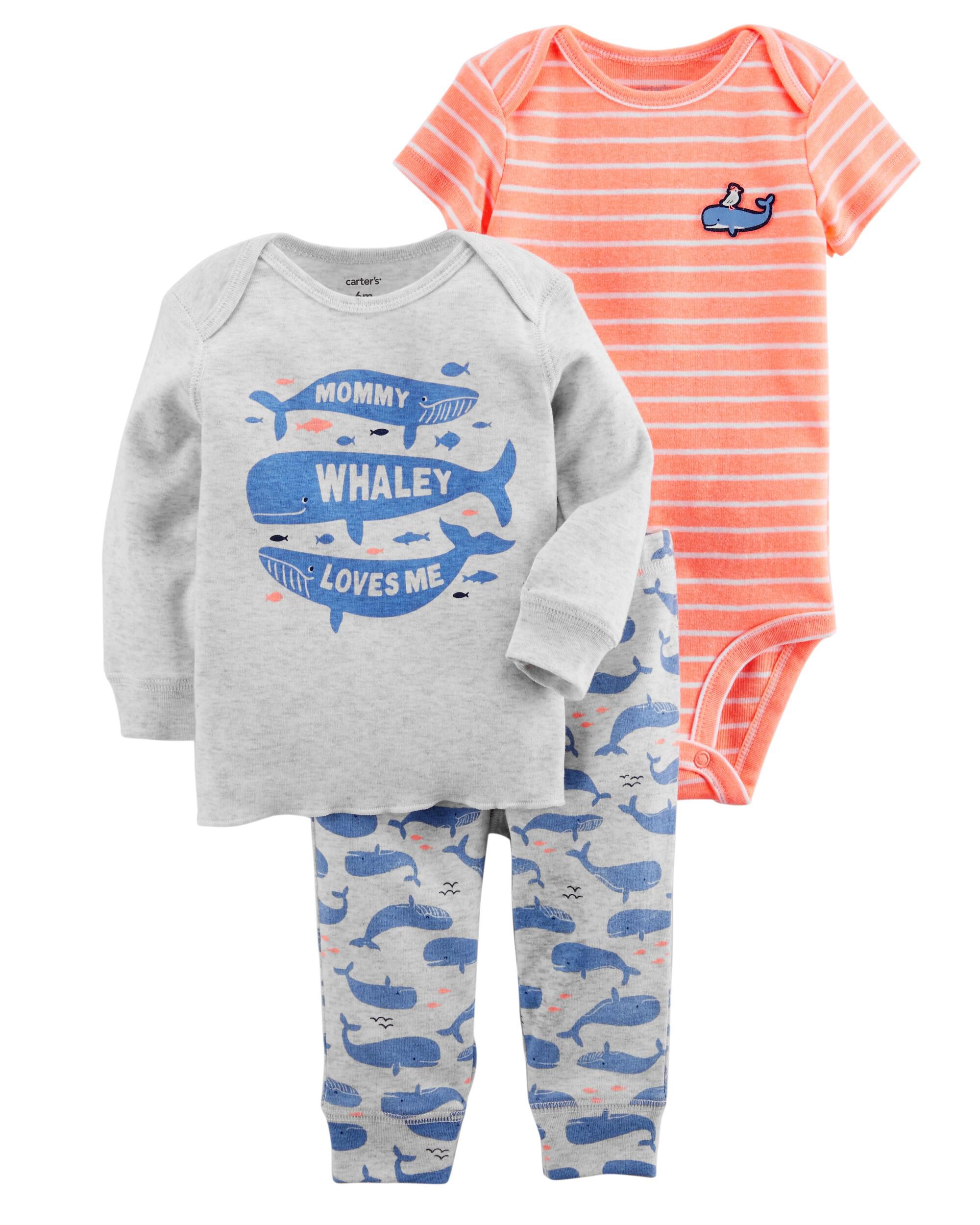 Bodysuit /& Shorts Set Mommy Loves Me NEW Carter/'s Baby Boys Whale 3-PC Shirt