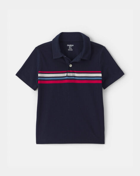 Toddler Boy Striped Polo Shirt - Navy Blue