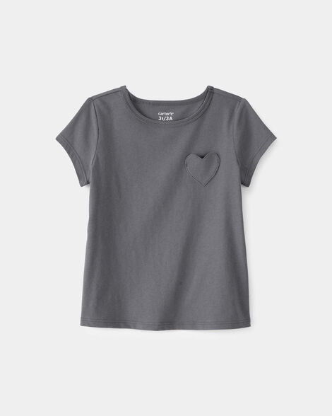 toddler girl heart pocket top - grey