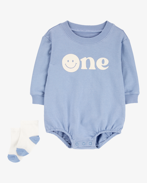 baby boy 2-piece birthday bubble & socks set - blue/white