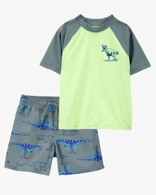 Product image 1 of Kid 2-Piece Dinosaur Rashguard & Swim Trunk Set