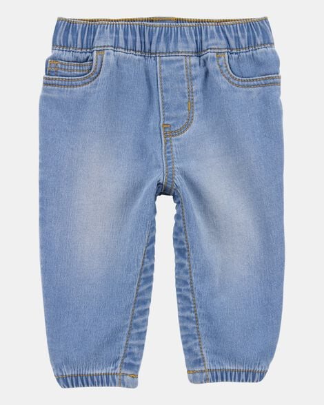 Baby Boy Medium Wash Pull-On Jeans With Snap Leg Closures