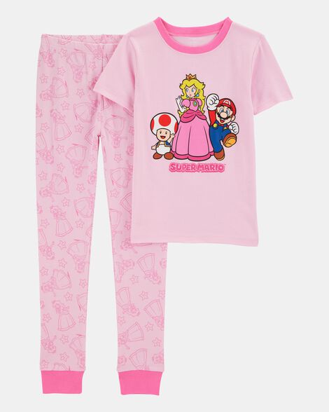 girls super mario bros™ snug fit cotton 2-piece pajamas - pink