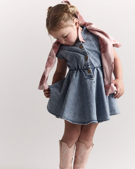 Toddler Girl Avenue Twirl™ Denim Dress in Avenue Wash - Blue