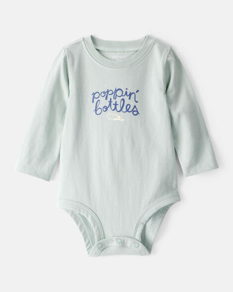 baby cotton long-sleeve graphic bodysuit - blue