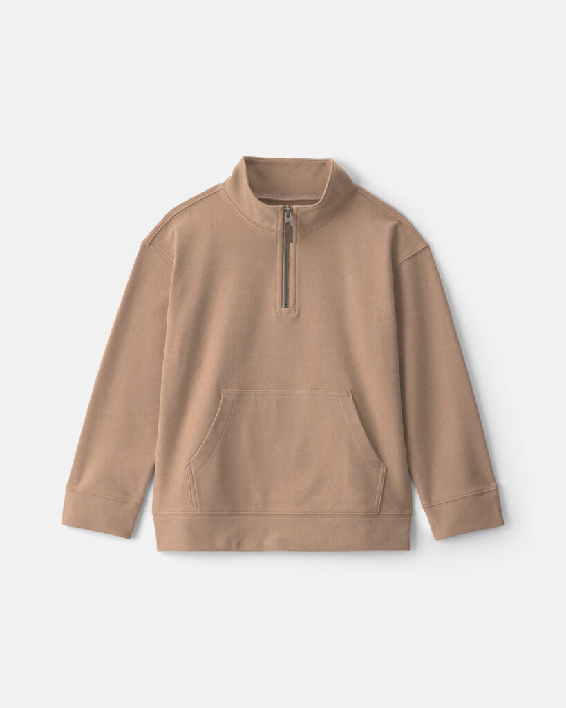 Carter's Little & Big Kid Boys Mock Neck Long Sleeve Casual Quarter-Zip Pullover, 7, Beige