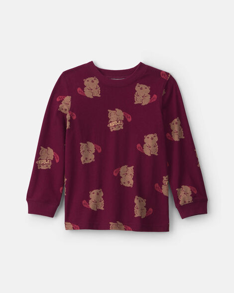 toddler boy beaver long-sleeve tee - burgundy