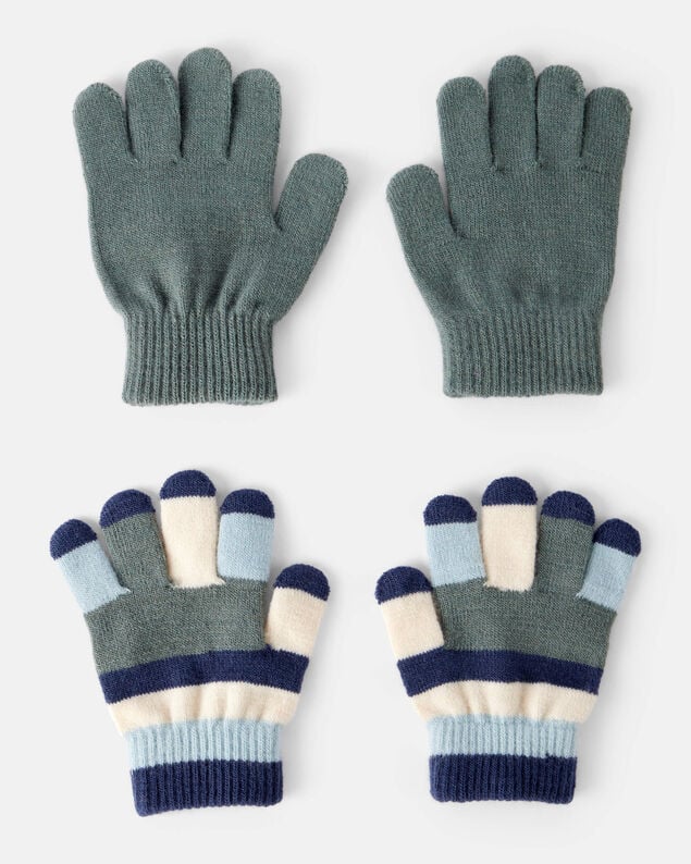 Product image 1 of Boys 2-Pack Stripe Gloves - Blue/Green