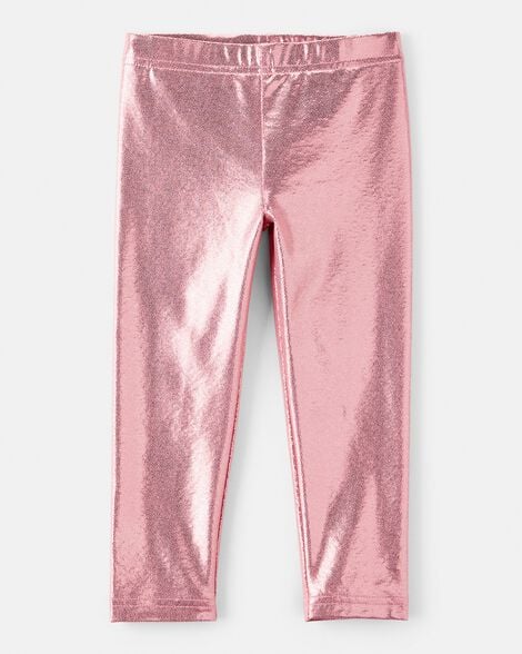 toddler girl pull-on stretch metallic leggings - pink