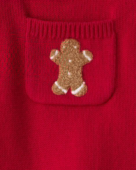 Baby Boy Gingerbread Holiday Print Long-Sleeve Overall Set - Red