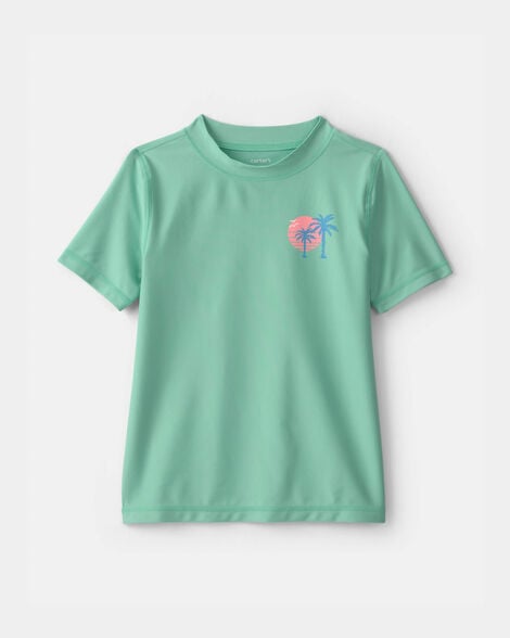 boys palm tree tropical short-sleeve rashguard - green